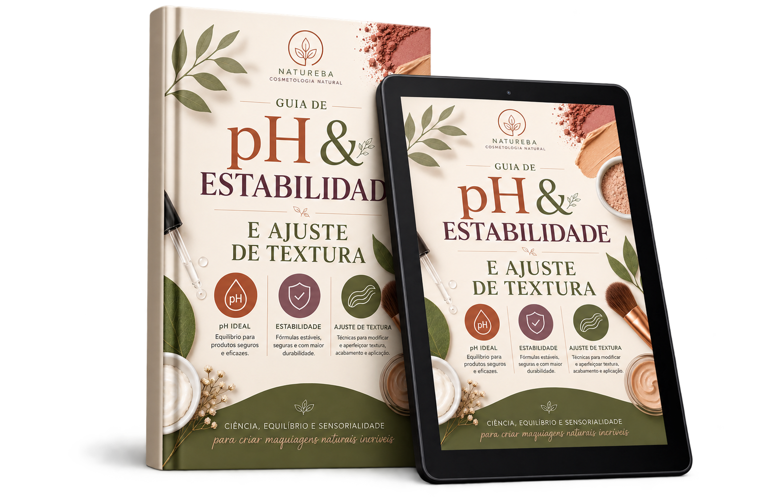 Guia de pH, estabilidade e ajuste de textura em livro e tablet